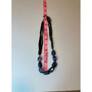 Sodalite necklace chunky crystals, leather, sterling silver clasp